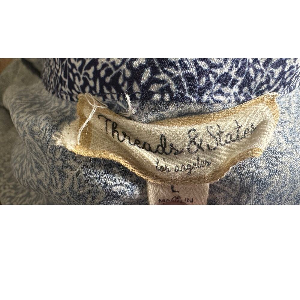 Threads & States Blue Paisley Floral Midi Dress Tassel Tie Waist Size L - Picture 5 of 10